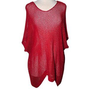 NWT  BCBG MaxAzria Women's Top  XL Red Metallic Fishnet Asymmetric Hem Stretch